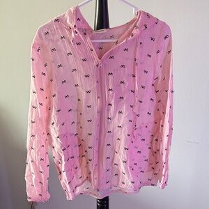 Pink Hooded Jacket with Bow Print